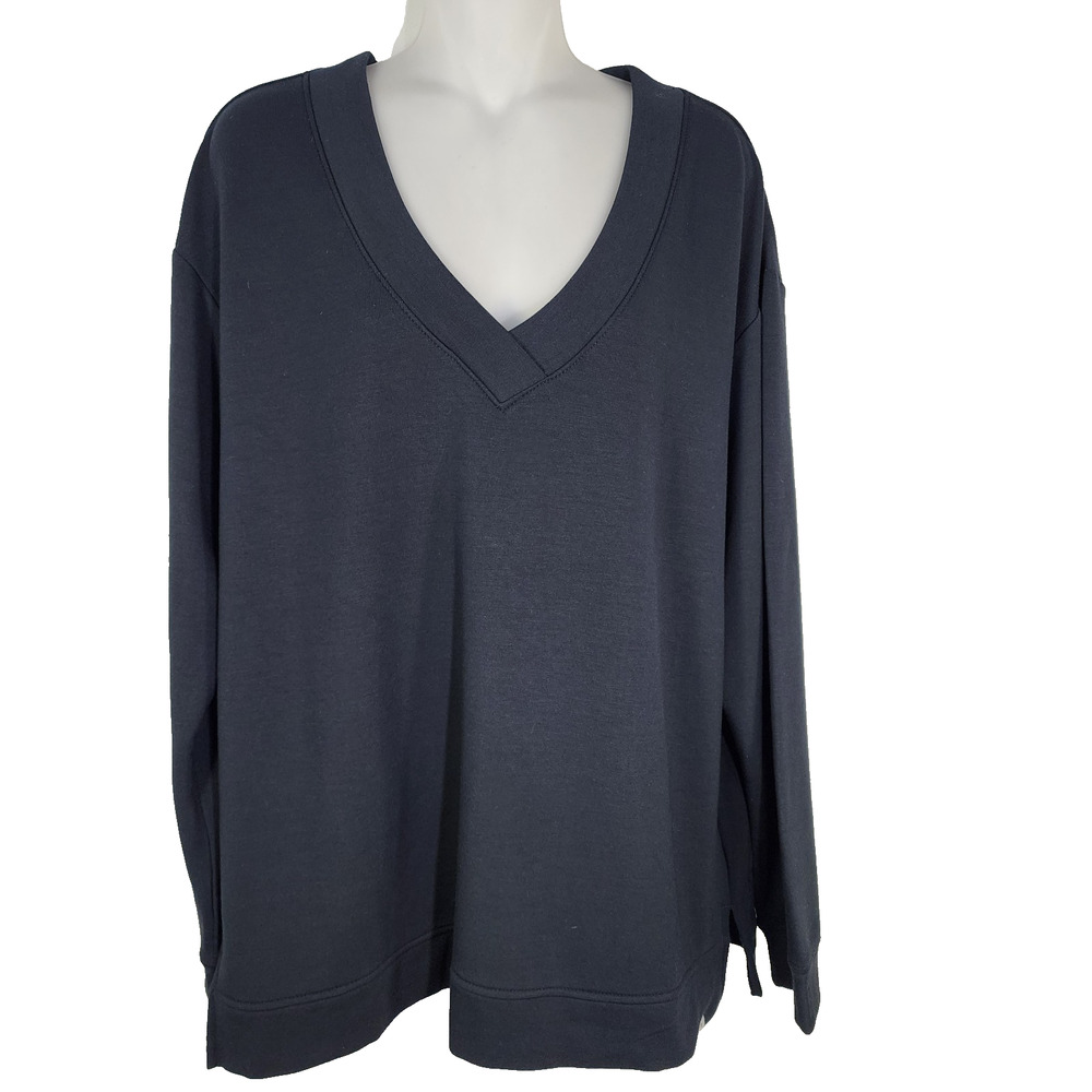 Orvis Sweatshirt Womens L Black V Neck Dropped Shoulders Relaxed Modal Pullover